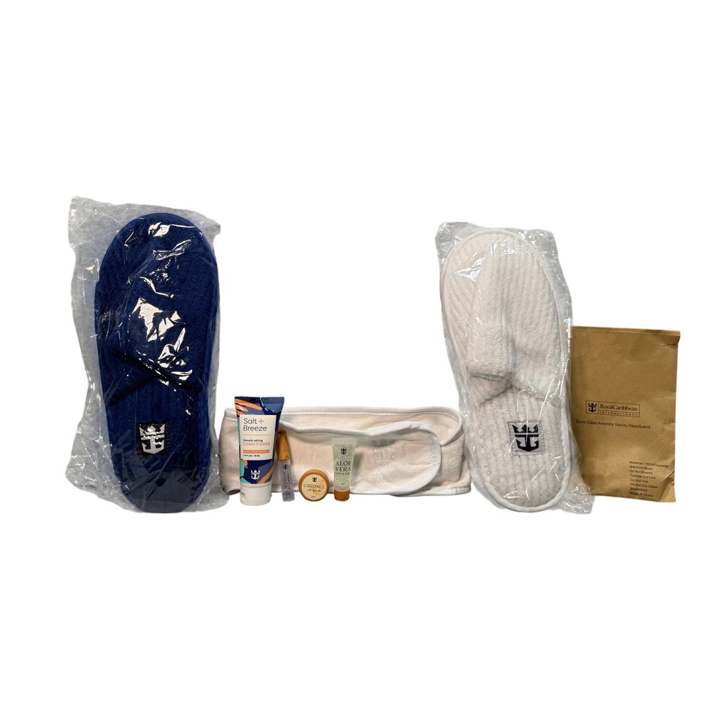 Royal Caribbean Amenity Kit New Suite Class Slippers Spa Set Nautical Cruise Lot